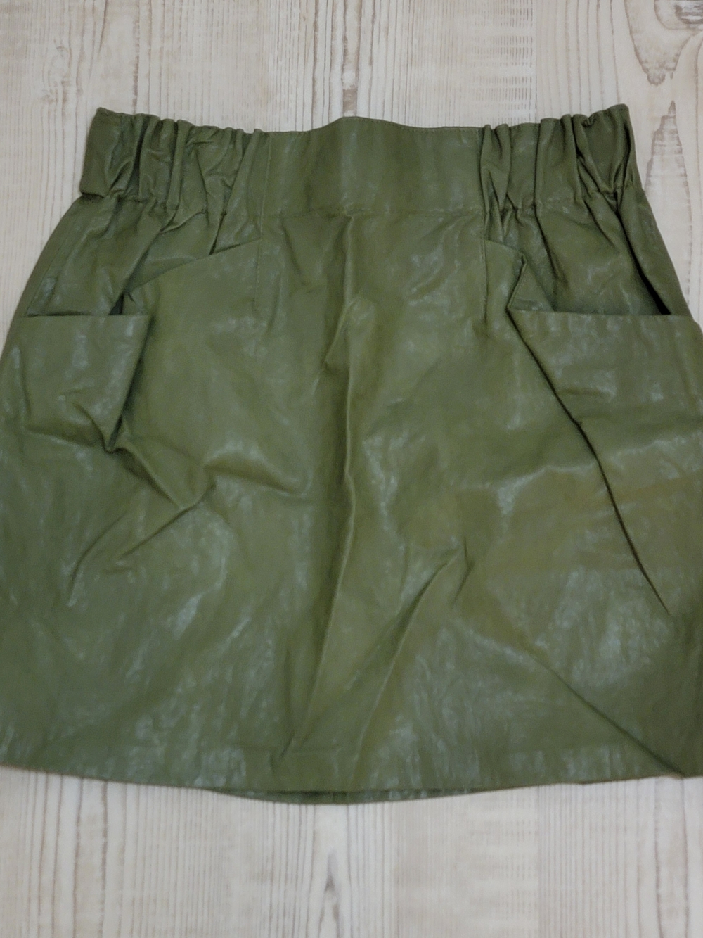 Zara Olive Green Faux Leather Mini Skirt With Pockets Medium